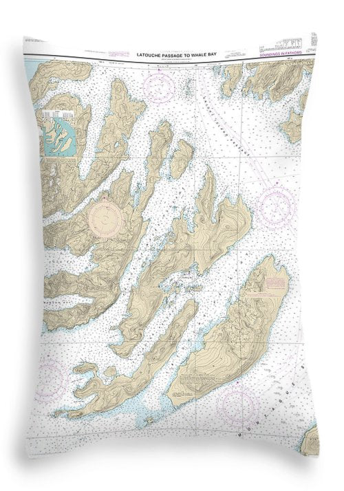 Nautical Chart-16702 Latouche Passage-whale Bay - Throw Pillow