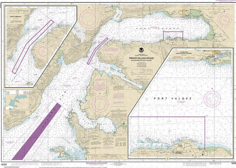 Nautical Chart-16707 Prince William Sound-valdez Arm-port Valdez, Valdez Narrows, Valdez-valdez Marine Terminal - Puzzle