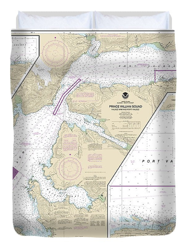 Nautical Chart-16707 Prince William Sound-valdez Arm-port Valdez, Valdez Narrows, Valdez-valdez Marine Terminal - Duvet Cover