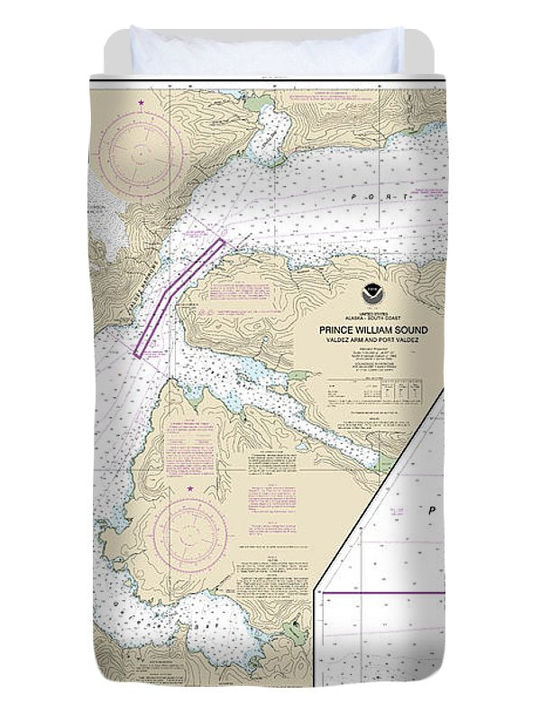 Nautical Chart-16707 Prince William Sound-valdez Arm-port Valdez, Valdez Narrows, Valdez-valdez Marine Terminal - Duvet Cover