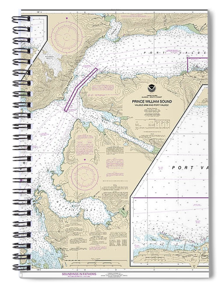 Nautical Chart 16707 Prince William Sound Valdez Arm Port Valdez, Valdez Narrows, Valdez Valdez Marine Terminal Spiral Notebook