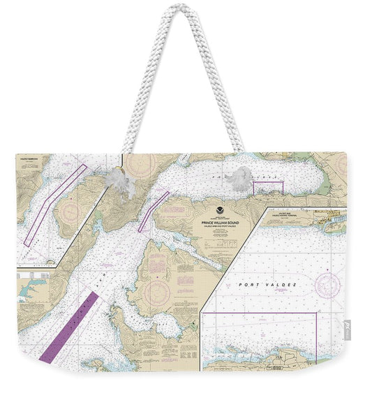 Nautical Chart-16707 Prince William Sound-valdez Arm-port Valdez, Valdez Narrows, Valdez-valdez Marine Terminal - Weekender Tote Bag