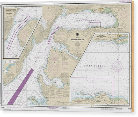 Nautical Chart-16707 Prince William Sound-Valdez Arm-Port Valdez, Valdez Narrows, Valdez-Valdez Marine Terminal Wood Print