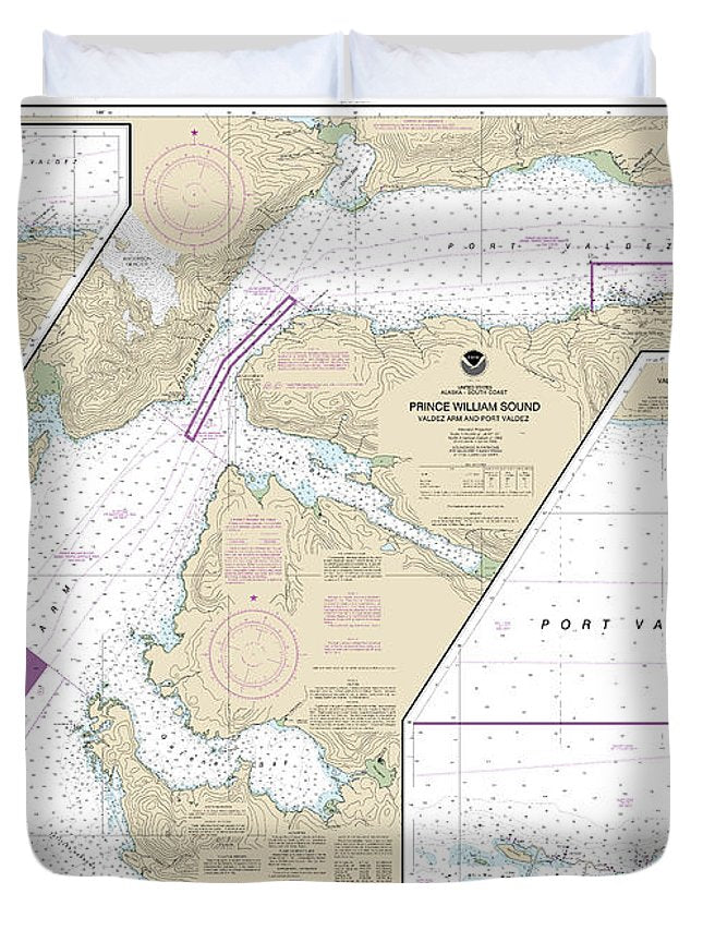 Nautical Chart-16707 Prince William Sound-valdez Arm-port Valdez, Valdez Narrows, Valdez-valdez Marine Terminal - Duvet Cover