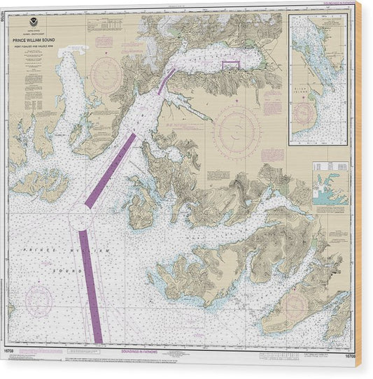 Nautical Chart-16708 Prince William Sound-Port Fidalgo-Valdez Arm, Tatitlek Narrows Wood Print