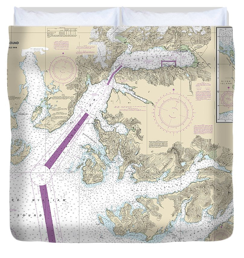 Nautical Chart 16708 Prince William Sound Port Fidalgo Valdez Arm, Tatitlek Narrows Duvet Cover