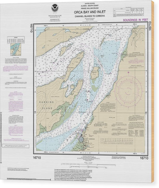 Nautical Chart-16710 Orca B-Ln-Channel Ls-Cordova Wood Print