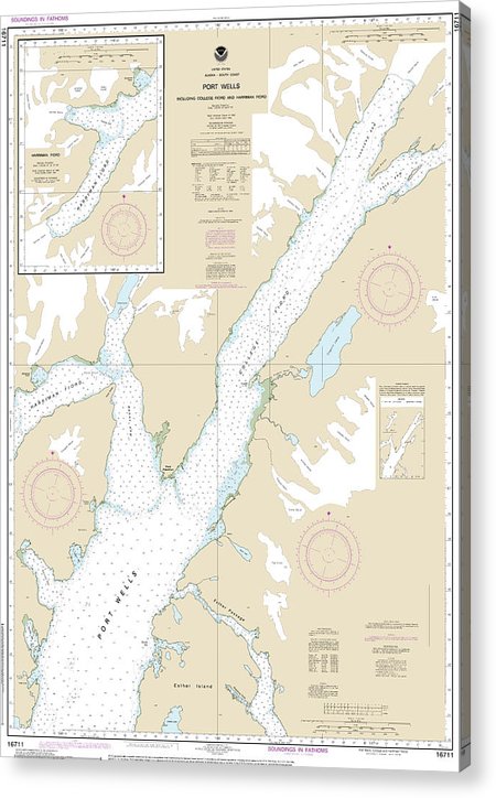 Nautical Chart-16711 Port Wells, Including College Fiord-Harriman Fiord  Acrylic Print