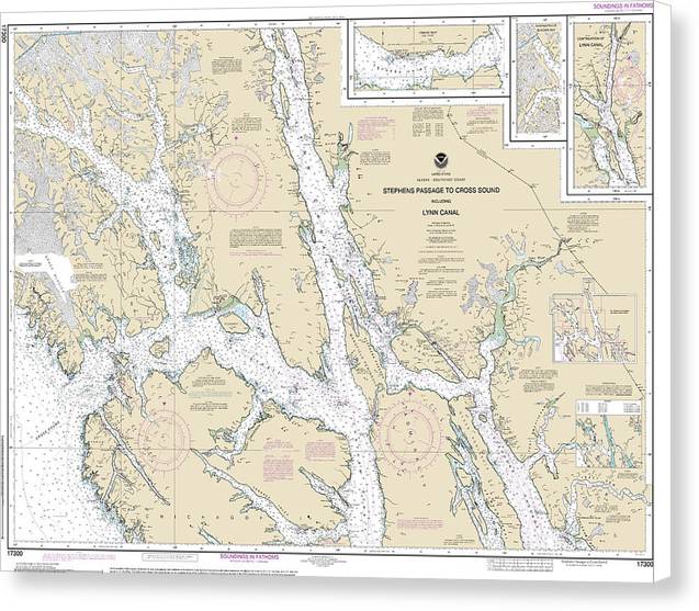 Nautical Chart-17300 Stephens Passage-cross Sound, Including Lynn Canal - Canvas Print