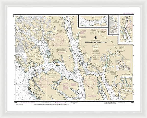 Nautical Chart-17300 Stephens Passage-cross Sound, Including Lynn Canal - Framed Print