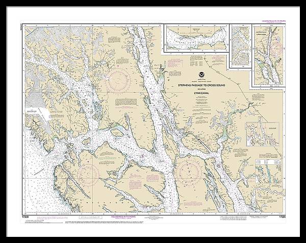 Nautical Chart-17300 Stephens Passage-cross Sound, Including Lynn Canal - Framed Print