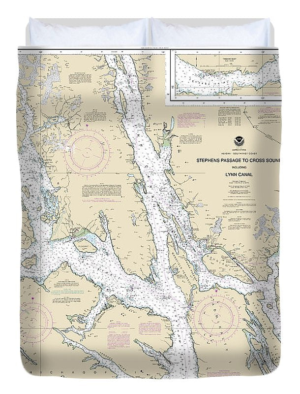 Nautical Chart-17300 Stephens Passage-cross Sound, Including Lynn Canal - Duvet Cover