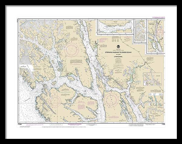 Nautical Chart-17300 Stephens Passage-cross Sound, Including Lynn Canal - Framed Print