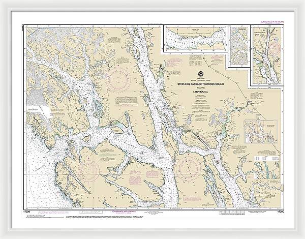 Nautical Chart-17300 Stephens Passage-cross Sound, Including Lynn Canal - Framed Print