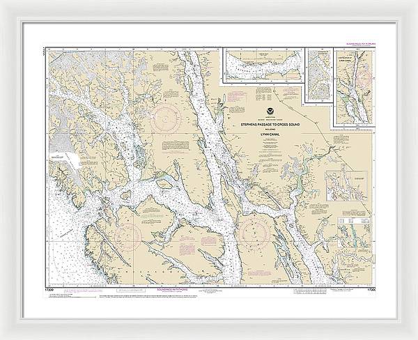 Nautical Chart-17300 Stephens Passage-cross Sound, Including Lynn Canal - Framed Print