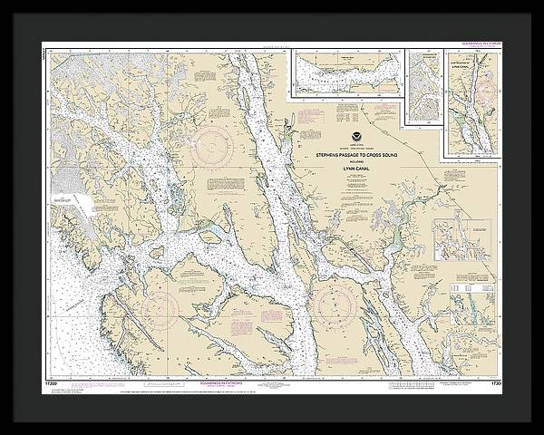 Nautical Chart-17300 Stephens Passage-cross Sound, Including Lynn Canal - Framed Print