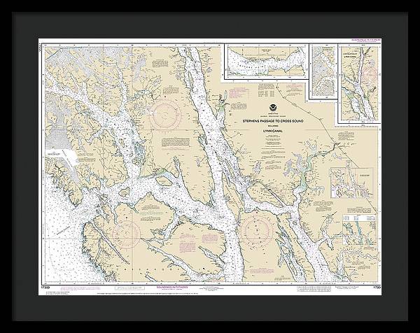 Nautical Chart-17300 Stephens Passage-cross Sound, Including Lynn Canal - Framed Print