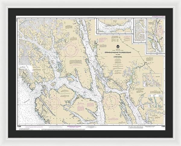 Nautical Chart-17300 Stephens Passage-cross Sound, Including Lynn Canal - Framed Print