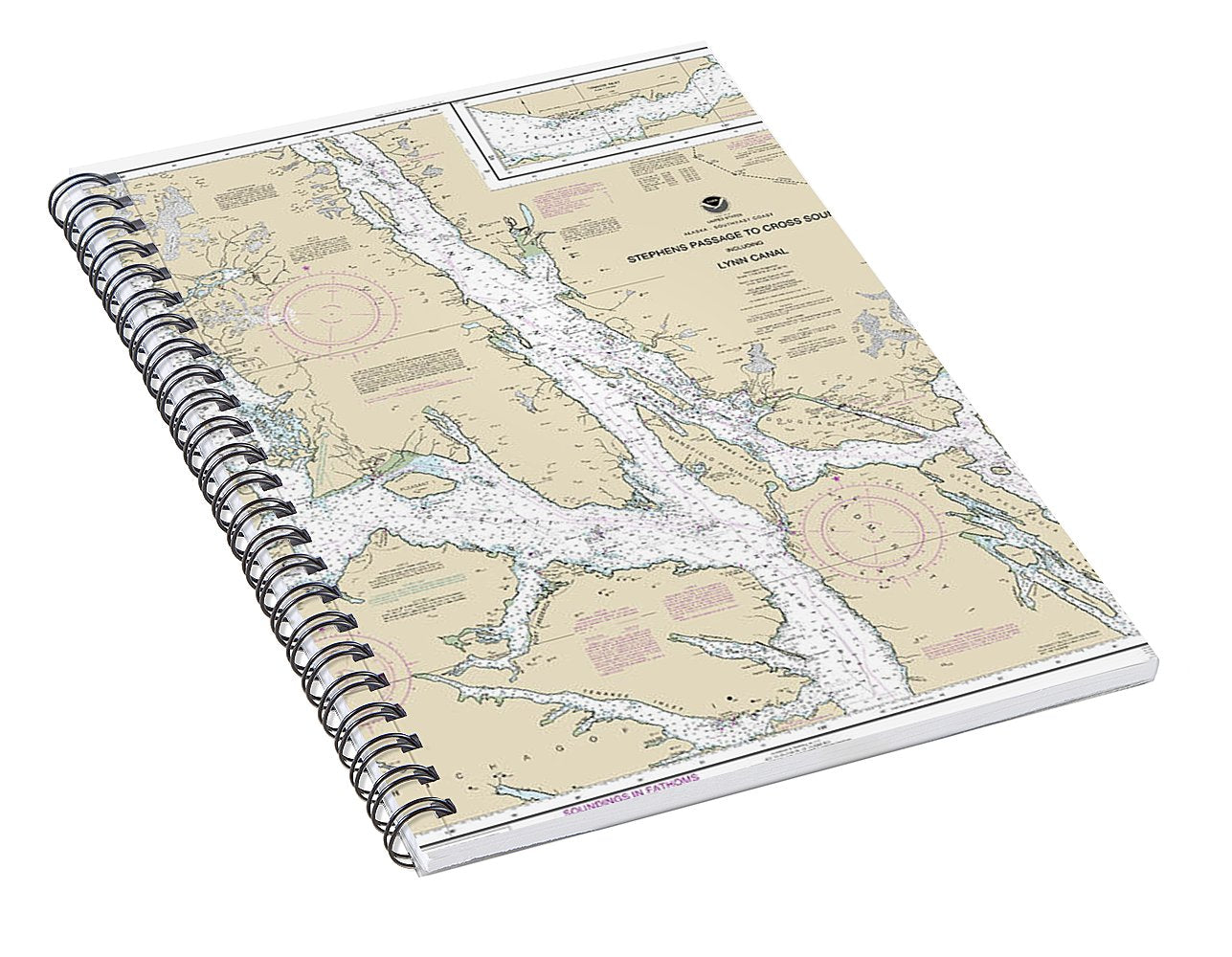 Nautical Chart-17300 Stephens Passage-cross Sound, Including Lynn Canal - Spiral Notebook