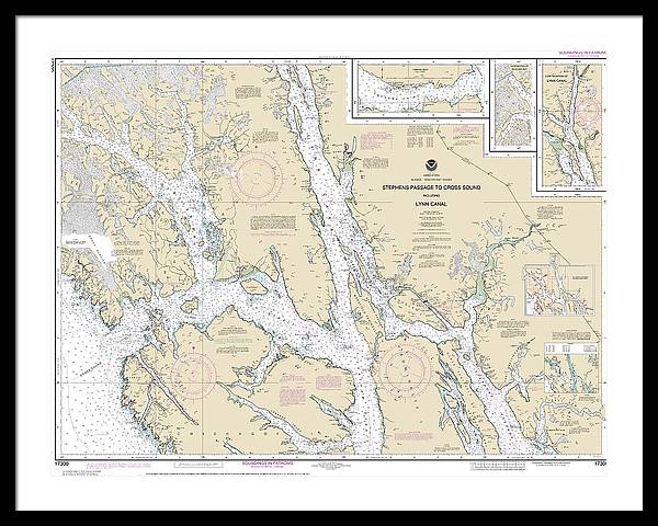 Nautical Chart-17300 Stephens Passage-cross Sound, Including Lynn Canal - Framed Print