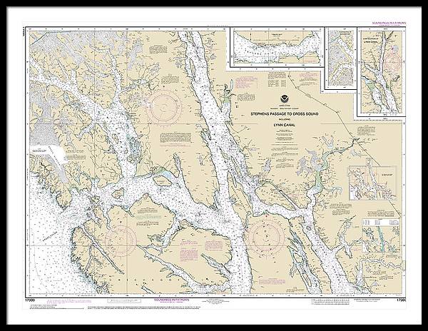 Nautical Chart-17300 Stephens Passage-cross Sound, Including Lynn Canal - Framed Print