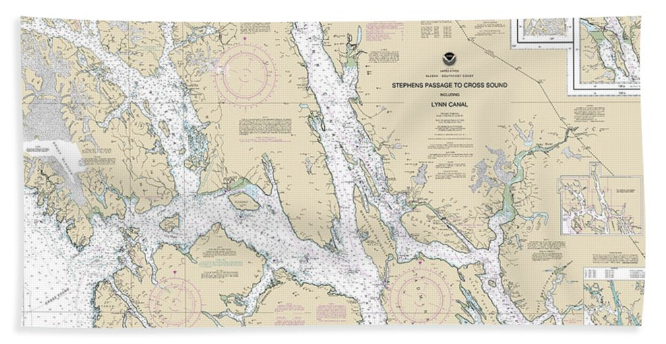Nautical Chart-17300 Stephens Passage-cross Sound, Including Lynn Canal - Beach Towel
