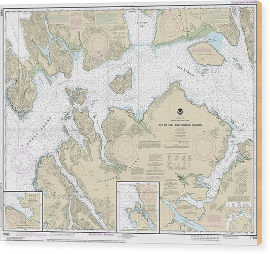 Nautical Chart-17302 Icy Strait-Cross Sound, Inian Cove, Elfin Cove Wood Print