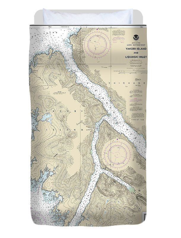 Nautical Chart-17303 Yakobi Island-lisianski Inlet, Pelican Harbor - Duvet Cover