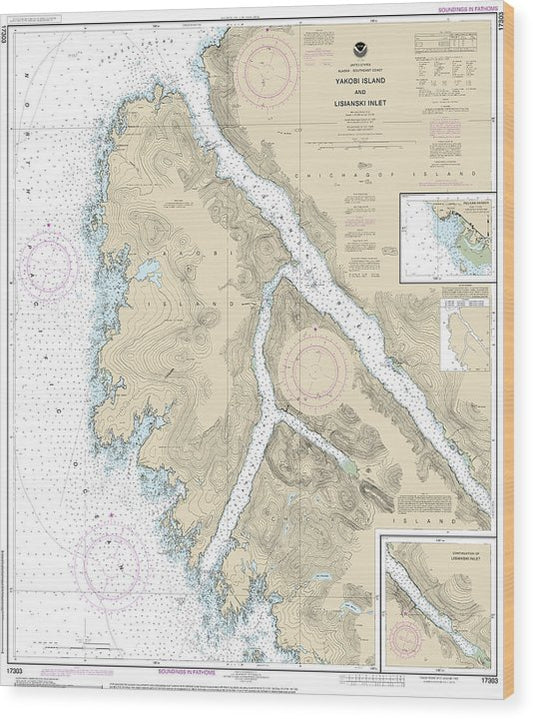 Nautical Chart-17303 Yakobi Island-Lisianski Inlet, Pelican Harbor Wood Print