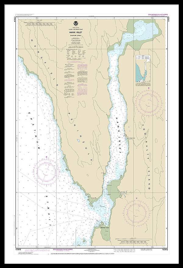 Nautical Chart-17312 Hawk Inlet, Chatham Strait - Framed Print