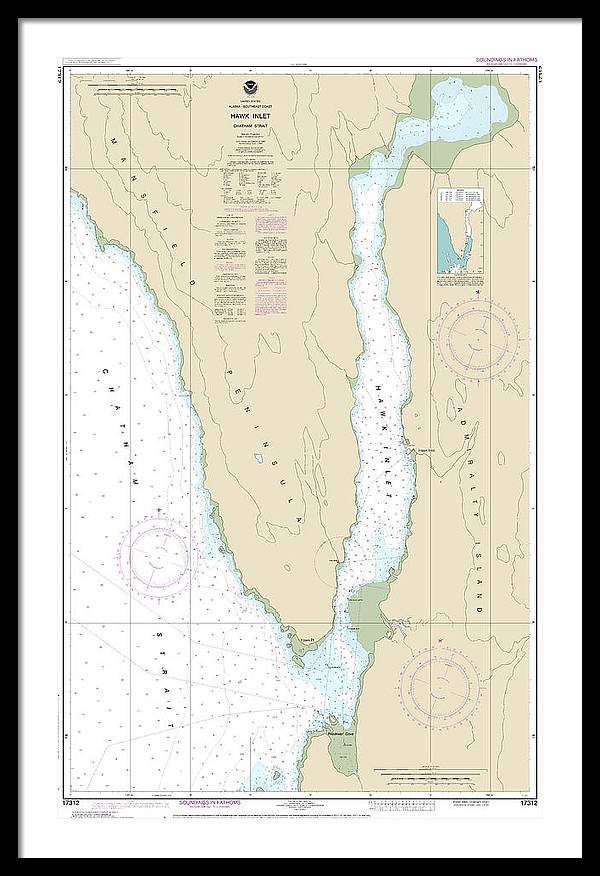 Nautical Chart-17312 Hawk Inlet, Chatham Strait - Framed Print