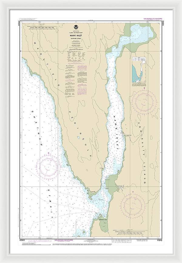 Nautical Chart-17312 Hawk Inlet, Chatham Strait - Framed Print