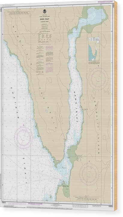 Nautical Chart-17312 Hawk Inlet, Chatham Strait Wood Print