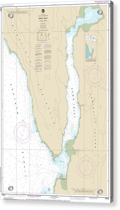 Nautical Chart-17312 Hawk Inlet Chatham Strait - Acrylic Print – 6.5" x 10" – Acrylic Nautical Chart Print by SeaKoast.
