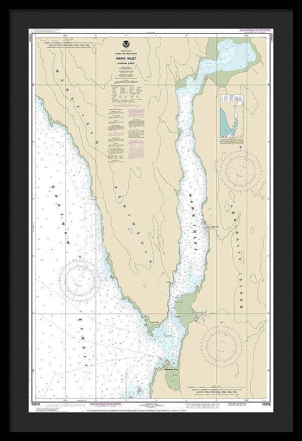 Nautical Chart-17312 Hawk Inlet, Chatham Strait - Framed Print