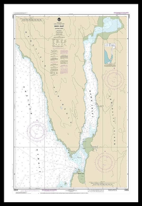 Nautical Chart-17312 Hawk Inlet, Chatham Strait - Framed Print