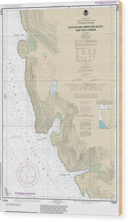 Nautical Chart-17314 Slocum-Limestone Inlets-Taku Harbor Wood Print