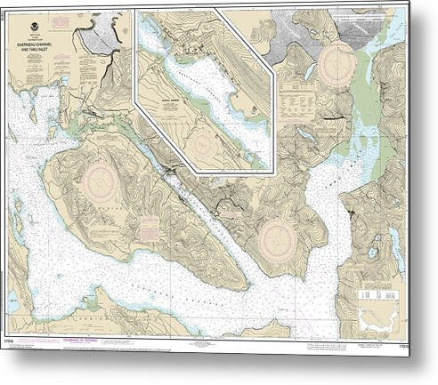 A beuatiful Metal Print of the Nautical Chart-17315 Gastineau Channel-Taku Inlet, Juneau Harbor - Metal Print by SeaKoast.  100% Guarenteed!