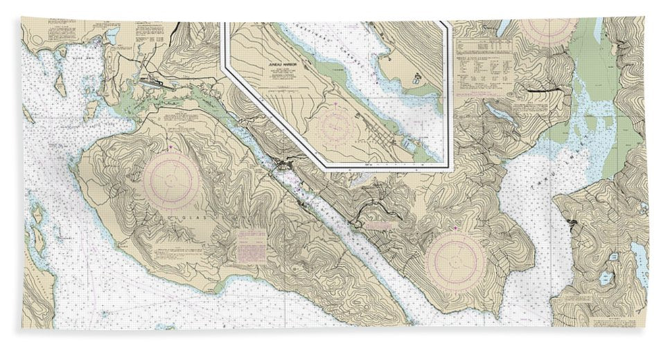 Nautical Chart 17315 Gastineau Channel Taku Inlet, Juneau Harbor Bath Towel