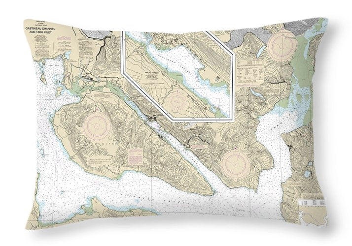 Nautical Chart-17315 Gastineau Channel-taku Inlet, Juneau Harbor - Throw Pillow