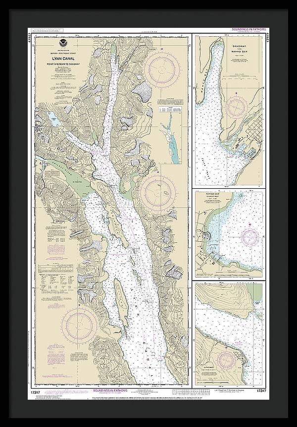 Nautical Chart-17317 Lynn Canal-point Sherman-skagway, Lutak Inlet, Skagway-nahku Bay, Portage Cove, Chilkoot Inlet - Framed Print