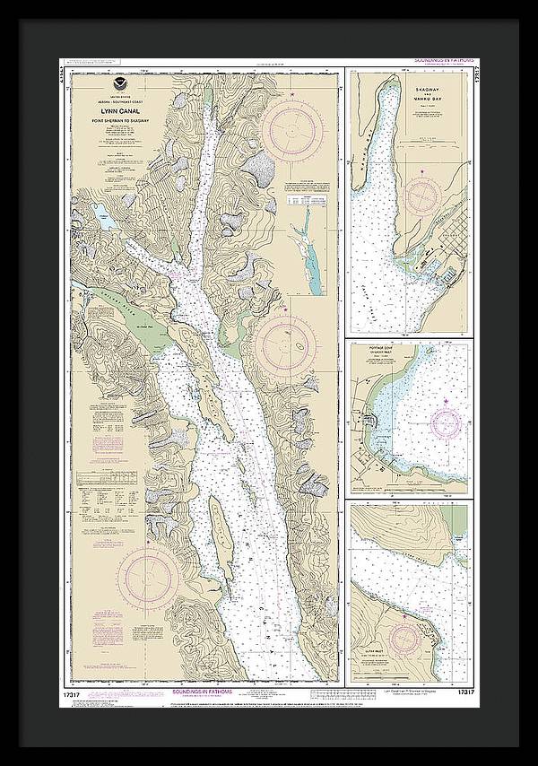 Nautical Chart-17317 Lynn Canal-point Sherman-skagway, Lutak Inlet, Skagway-nahku Bay, Portage Cove, Chilkoot Inlet - Framed Print