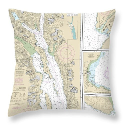Nautical Chart-17317 Lynn Canal-point Sherman-skagway, Lutak Inlet, Skagway-nahku Bay, Portage Cove, Chilkoot Inlet - Throw Pillow