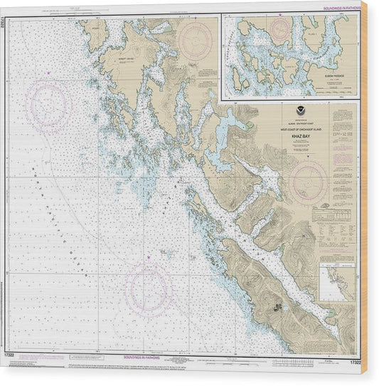 Nautical Chart-17322 Khaz Bay, Chichagof Island Elbow Passage Wood Print