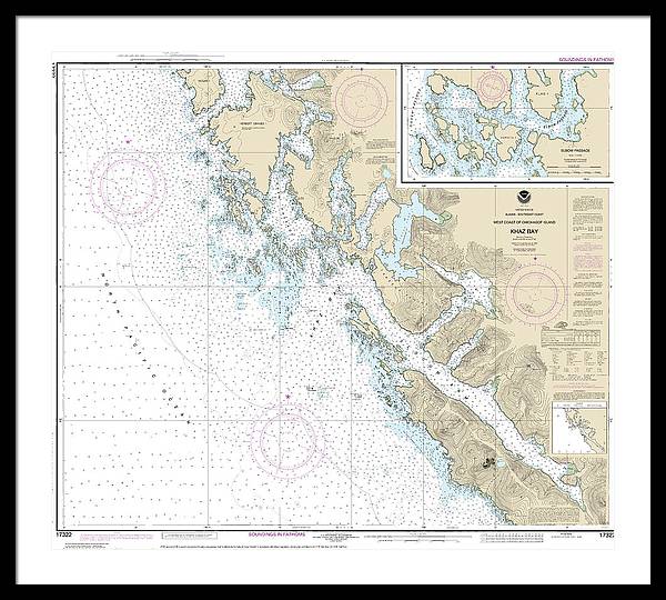 Nautical Chart-17322 Khaz Bay, Chichagof Island Elbow Passage - Framed Print