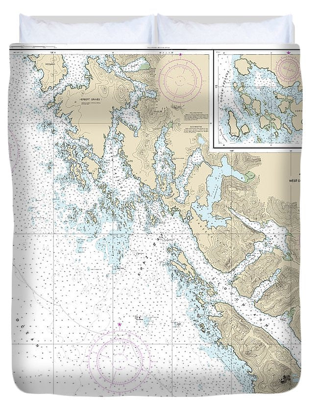 Nautical Chart-17322 Khaz Bay, Chichagof Island Elbow Passage - Duvet Cover