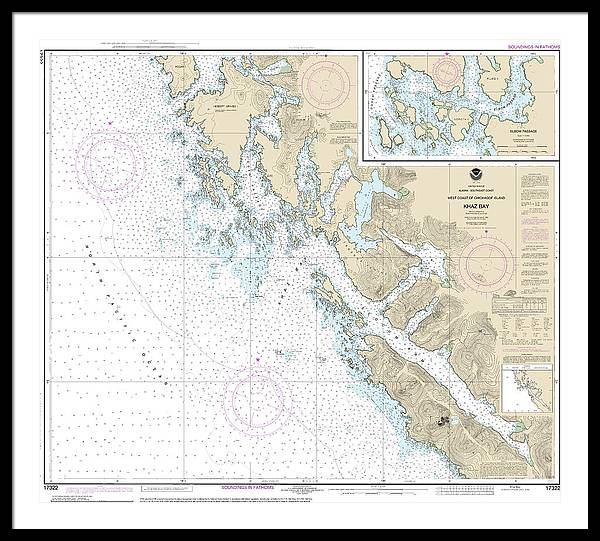 Nautical Chart-17322 Khaz Bay, Chichagof Island Elbow Passage - Framed Print