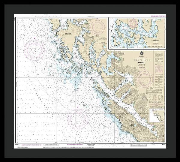 Nautical Chart-17322 Khaz Bay, Chichagof Island Elbow Passage - Framed Print