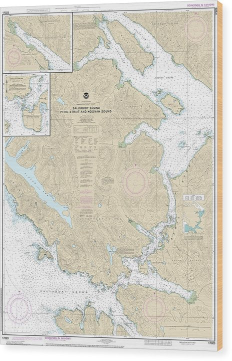 Nautical Chart-17323 Salisbury Sound, Peril Strait-Hoonah Sound Wood Print