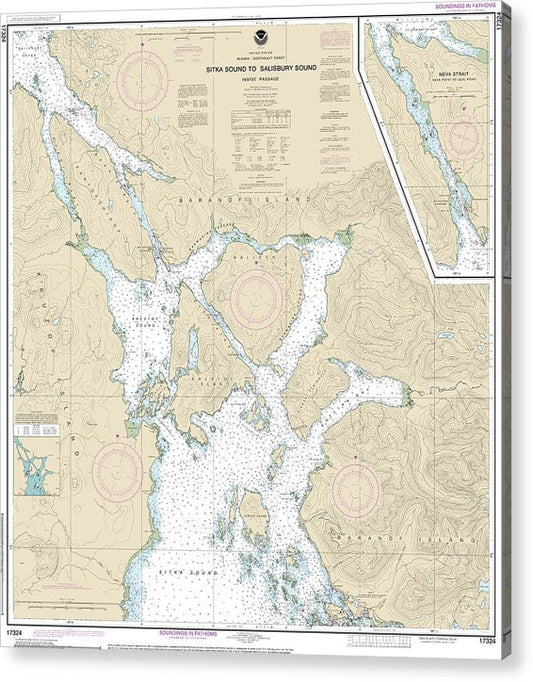 Nautical Chart-17324 Sitka Sound-Salisbury Sound, Inside Passage, Neva Str-Neva Pt-Zeal Pt  Acrylic Print